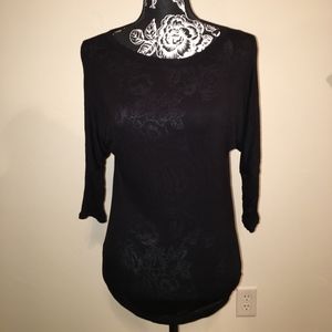 Black 3/4 Sleeve Shirt with Side Gathering